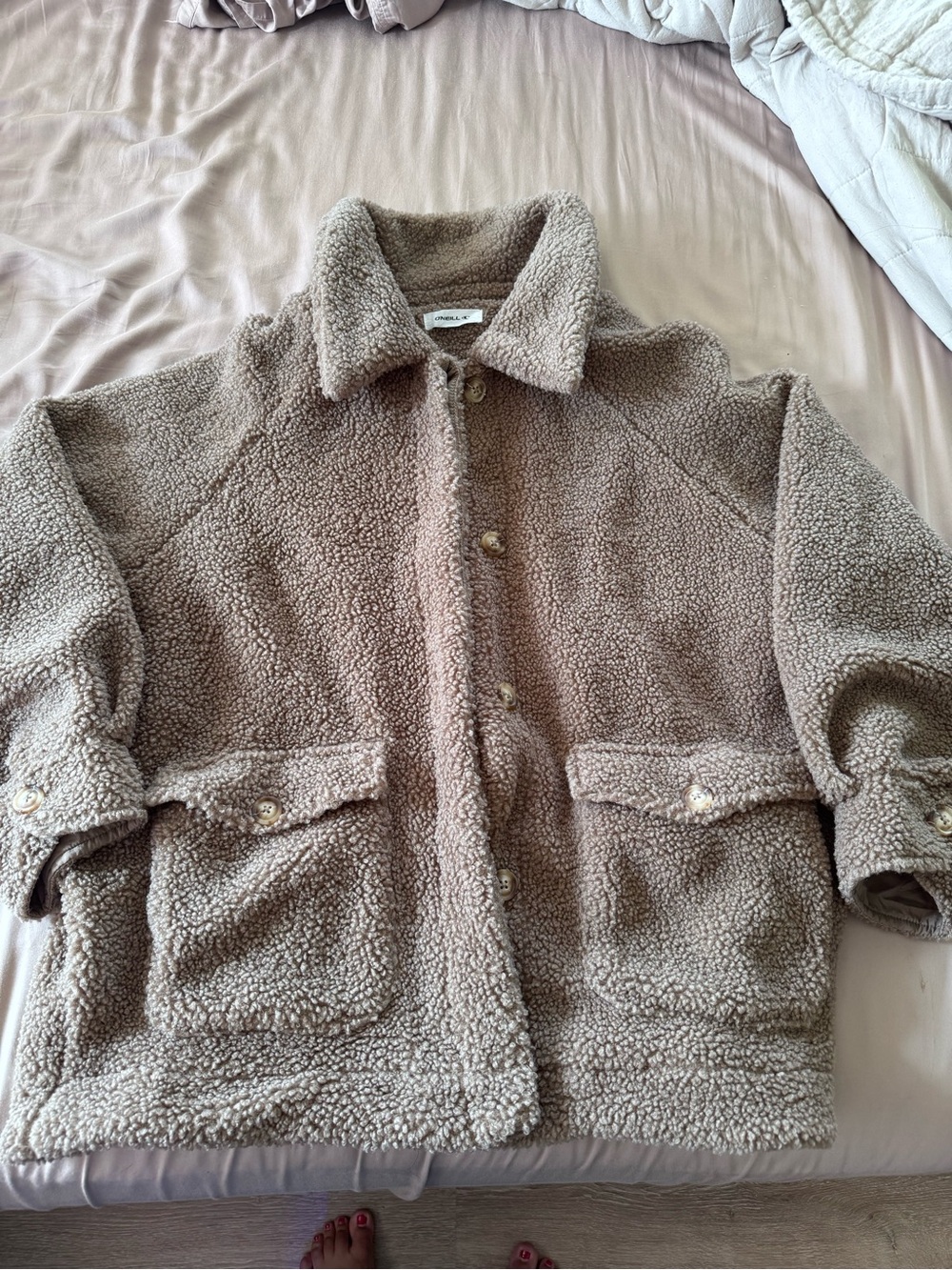 O'Neill Taupe Sherpa Button-Front Shirt Jacket
